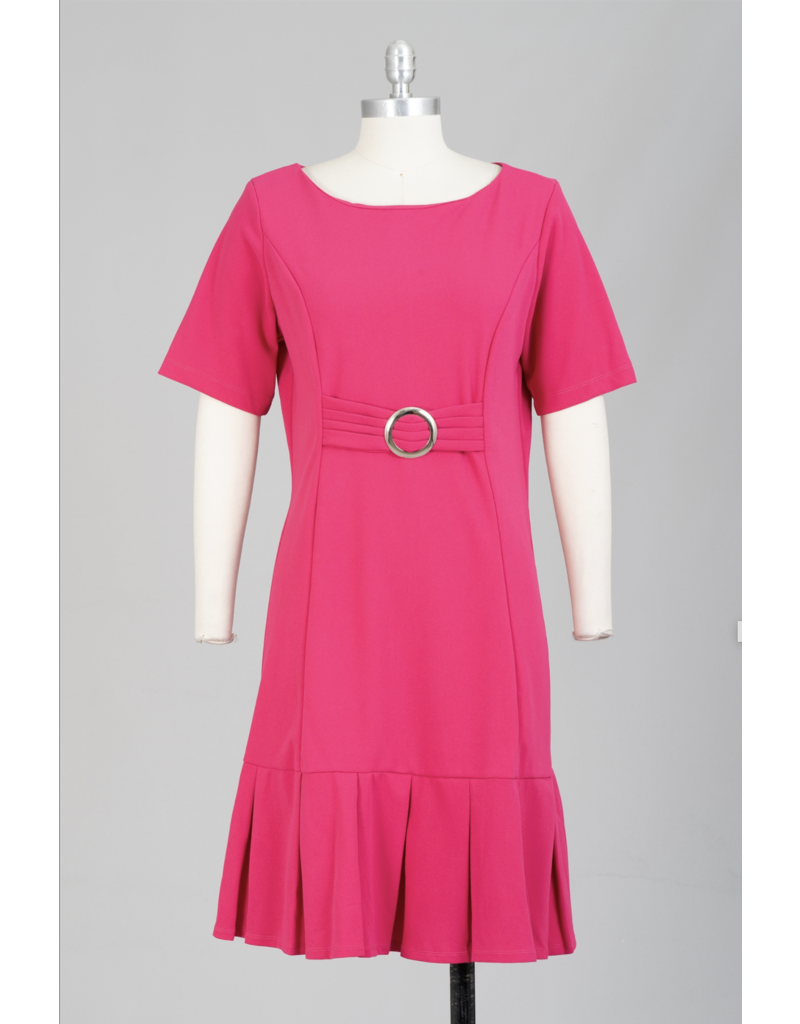 Allen Kay Short sleeve buckle front pleated hem gown 2259