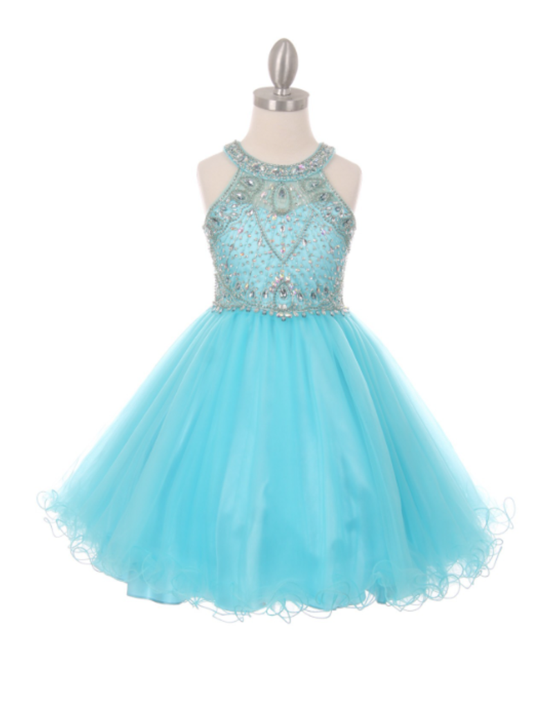 Beaded high neck corset back little girl pageant gown 5022