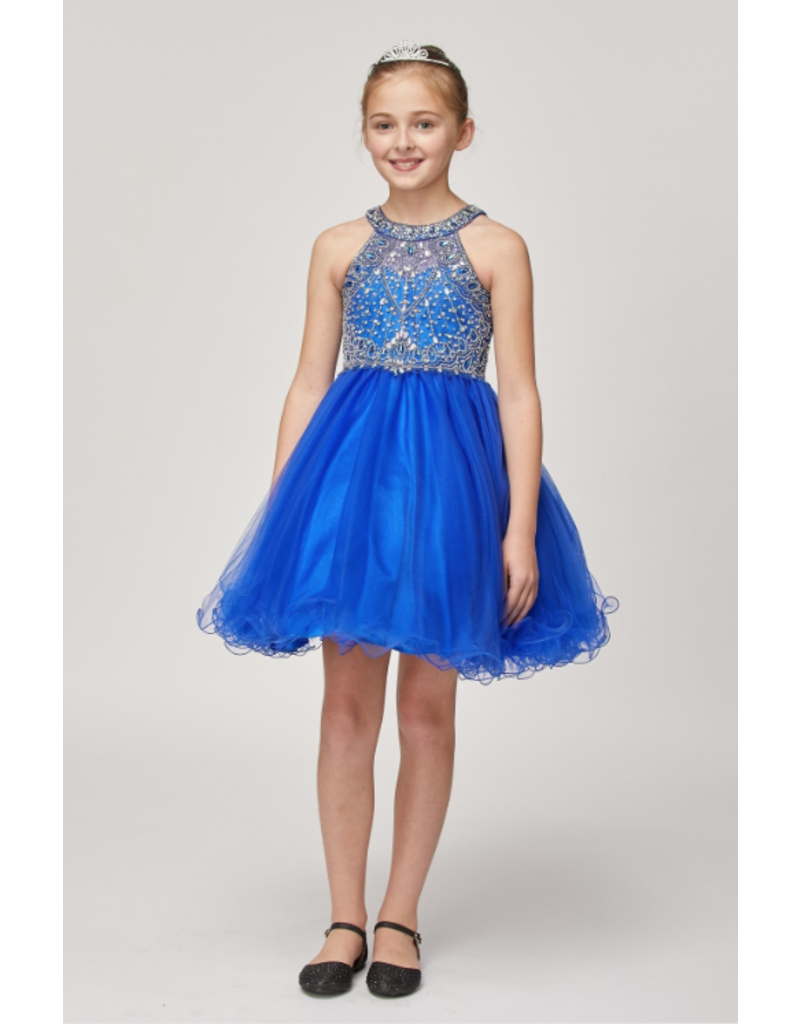 Beaded high neck corset back little girl pageant gown 5022