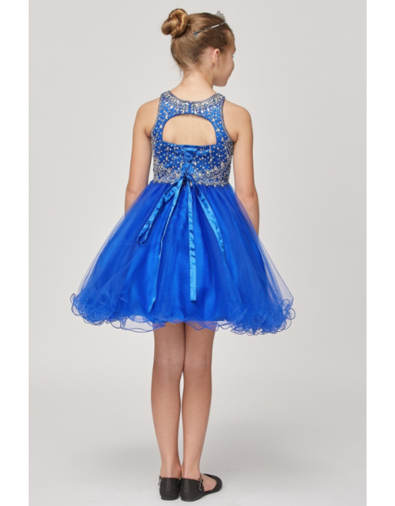 Beaded high neck corset back little girl pageant gown 5022