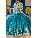Cap sleeve embroidered bodice glitter ballgown 8024