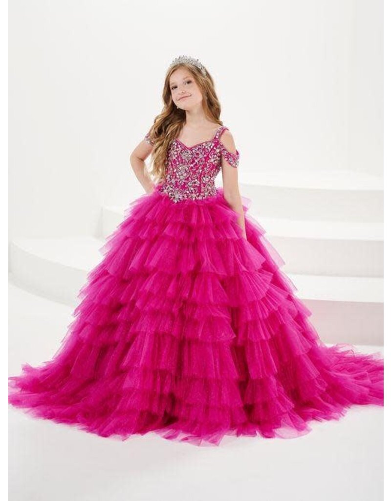 Beaded spaghetti strap bodice tulle ruffle ballgown 13753