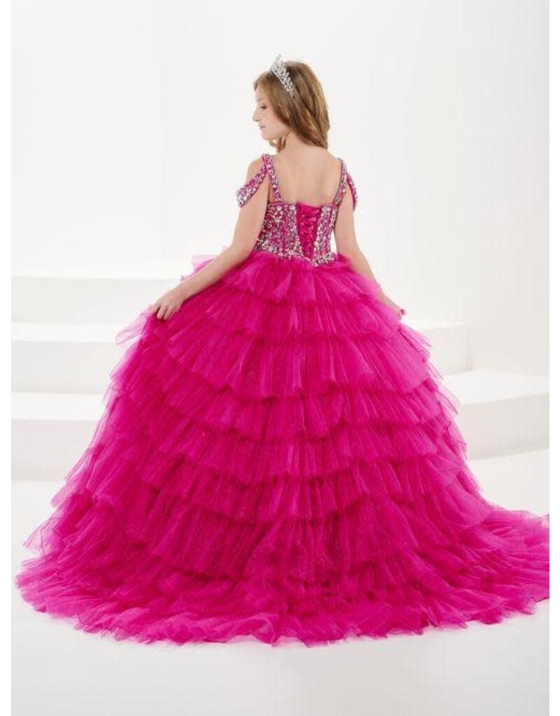 Beaded spaghetti strap bodice tulle ruffle ballgown 13753