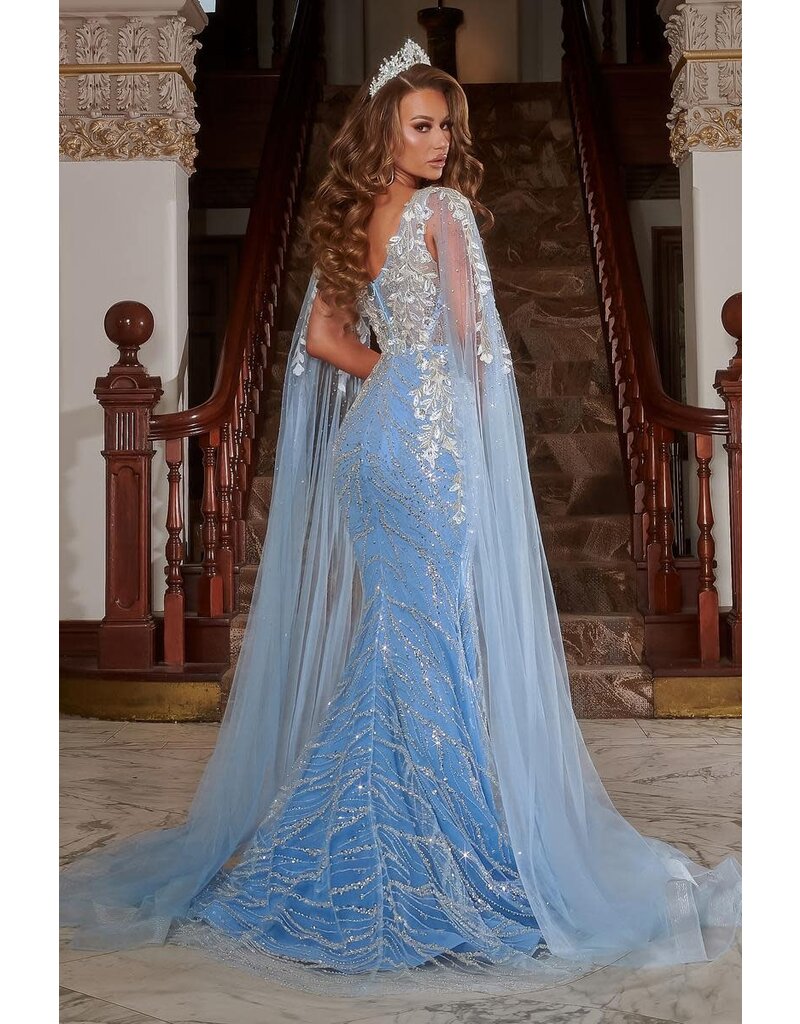PORTIA & SCARLETT Beaded tank v-neck gown w/arm capes 22257
