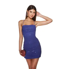 Spaghetti strap rouched glitter jersey short gown 4836