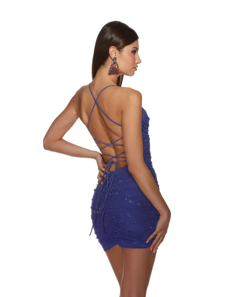 Spaghetti strap rouched glitter jersey short gown 4836