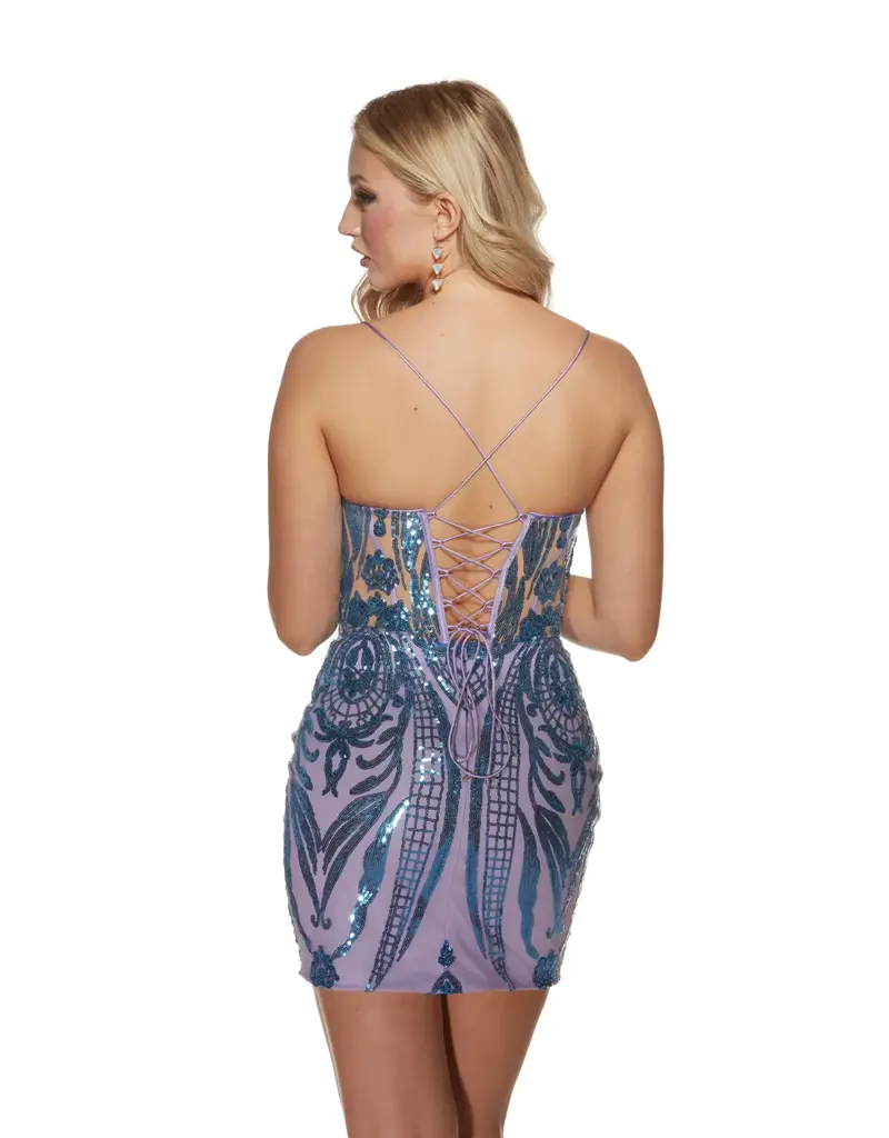 Spaghetti strap sequin fitted corset back gown 4893