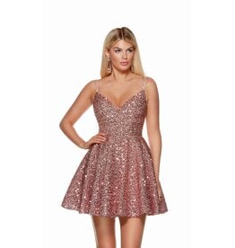 Spaghetti strap sequin v-neck a-line gown 3176