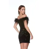 Off the shoulder feather sequin corset bodice gown 4798