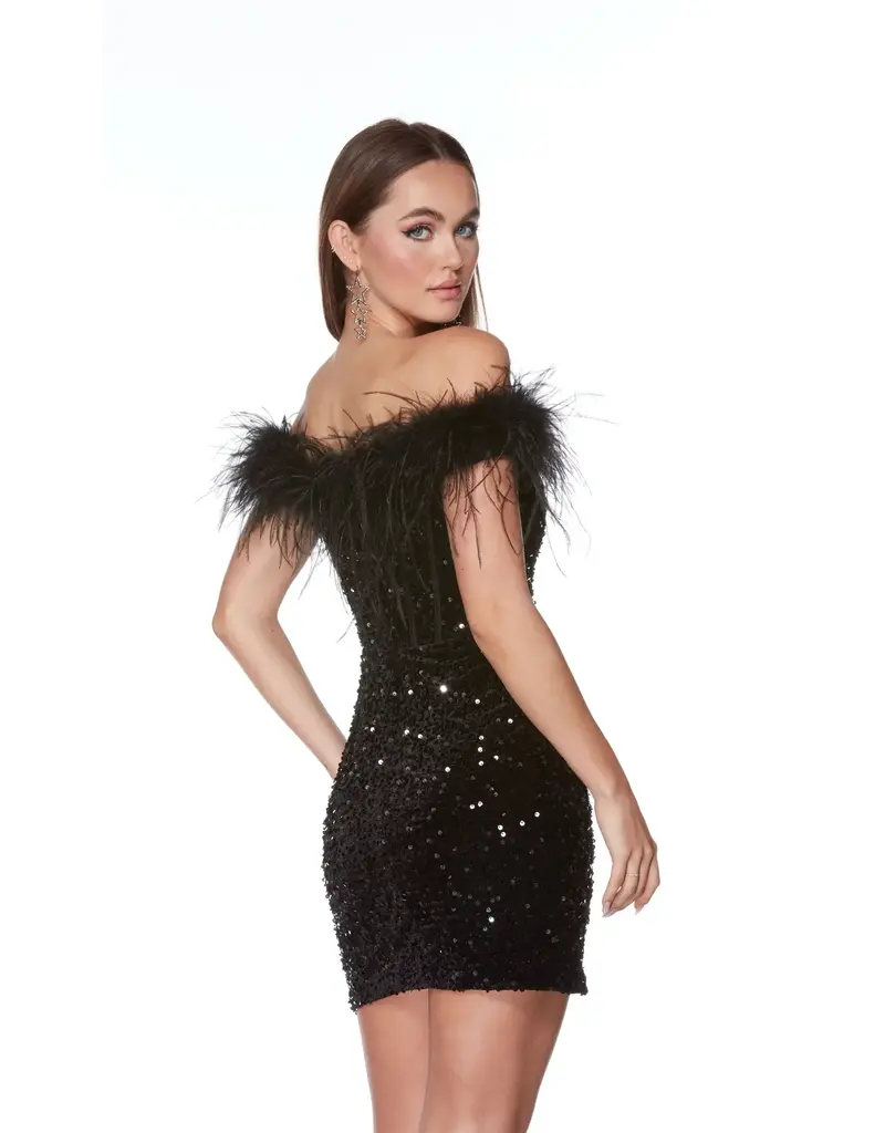 Off the shoulder feather sequin corset bodice gown 4798