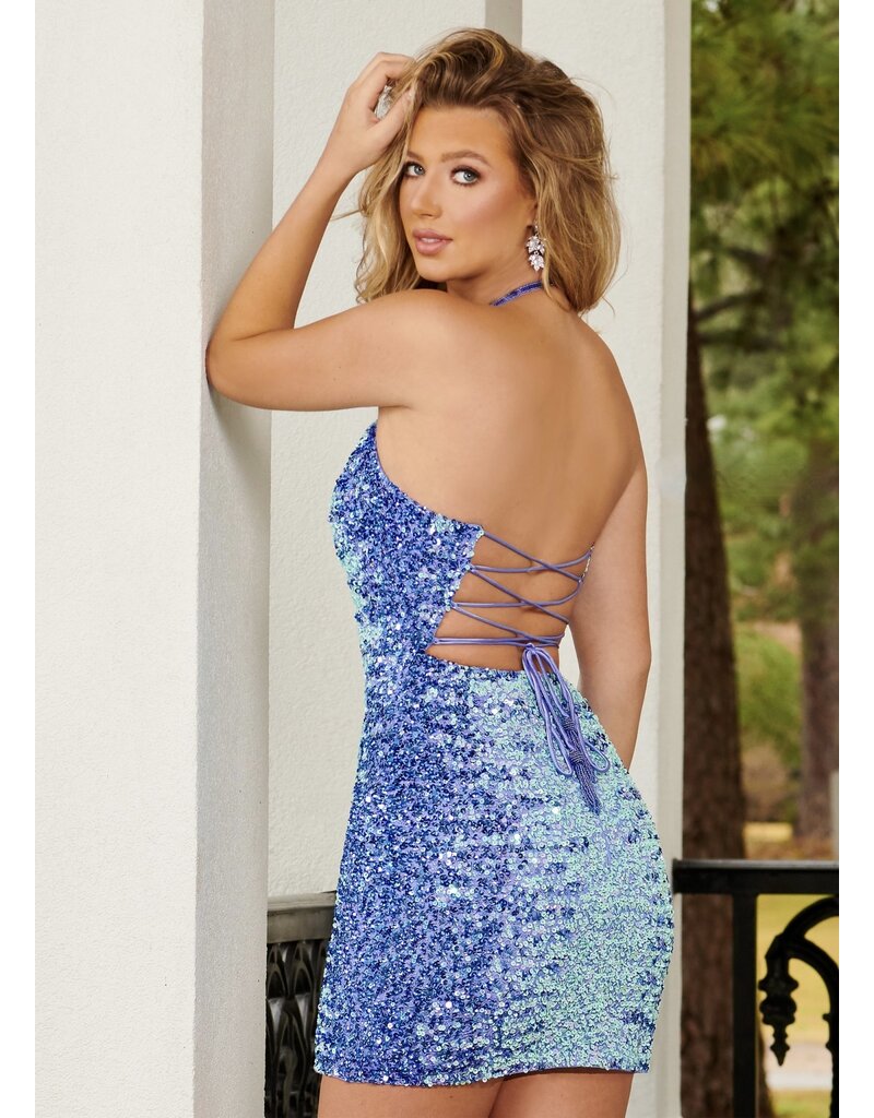 High neck corset back beaded ombre gown 40252