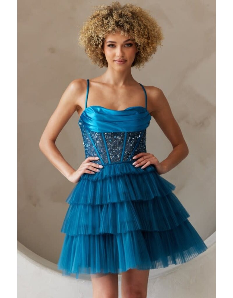 BABYFOX Spaghetti strap corset beaded bodice ruffle gown BZ9023