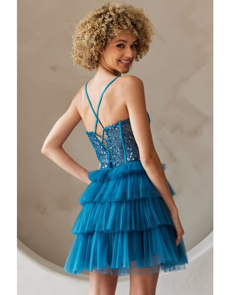 BABYFOX Spaghetti strap corset beaded bodice ruffle gown BZ9023
