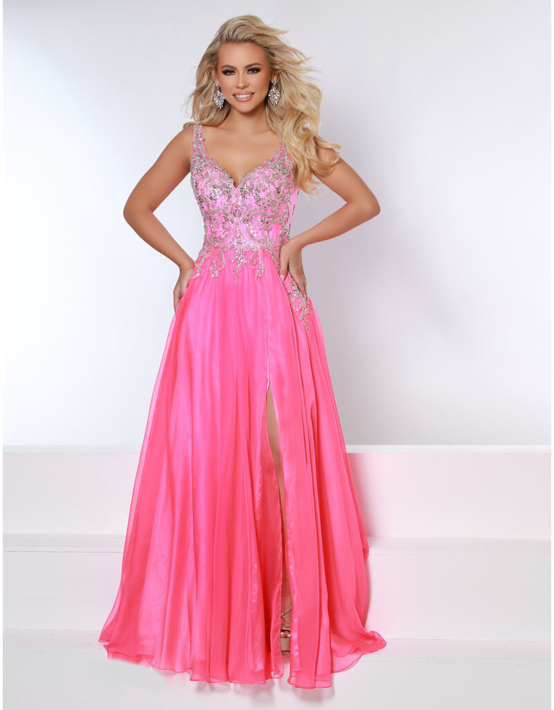Metallic Lace Bodice Tank Gown w/ Leg Slit 20228