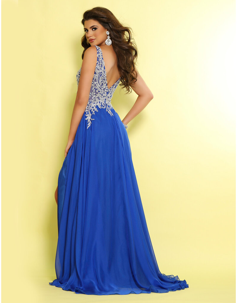 Metallic Lace Bodice Tank Gown w/ Leg Slit 20228