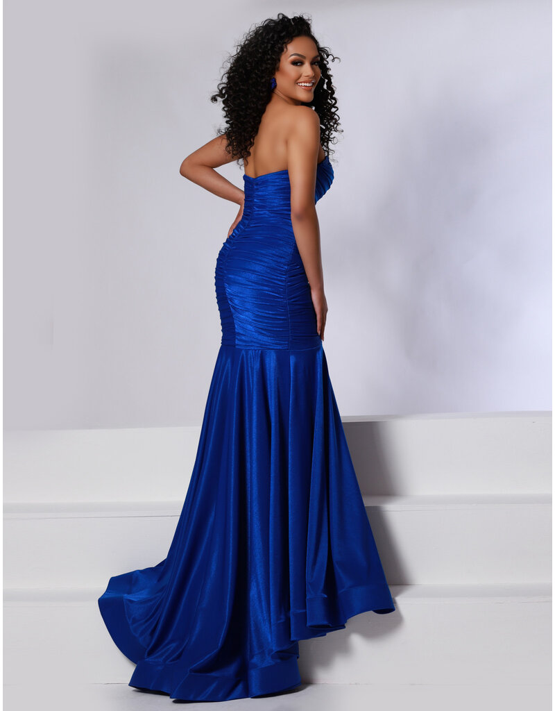 Strapless shimmer jersey rouched fitted gown w/gloves 24736