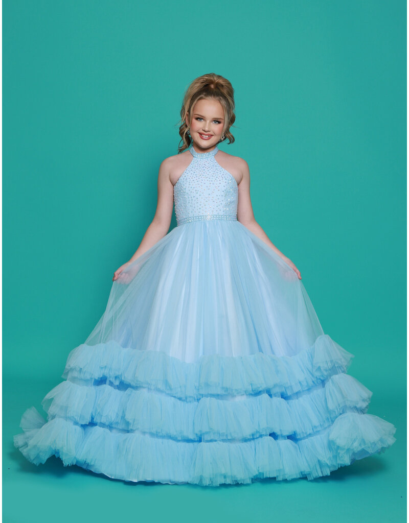 2Cute Princess High neck beaded bodice ruffle tulle ballgown G1291