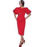 Allen Kay Short puff sleeve bow knee length dress 12351