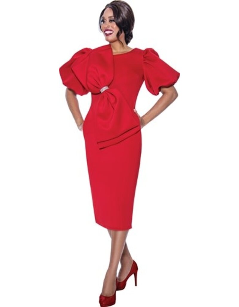 Allen Kay Short puff sleeve bow knee length dress 12351