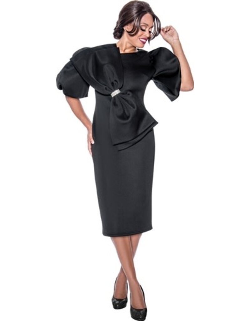Allen Kay Short puff sleeve bow knee length dress 12351