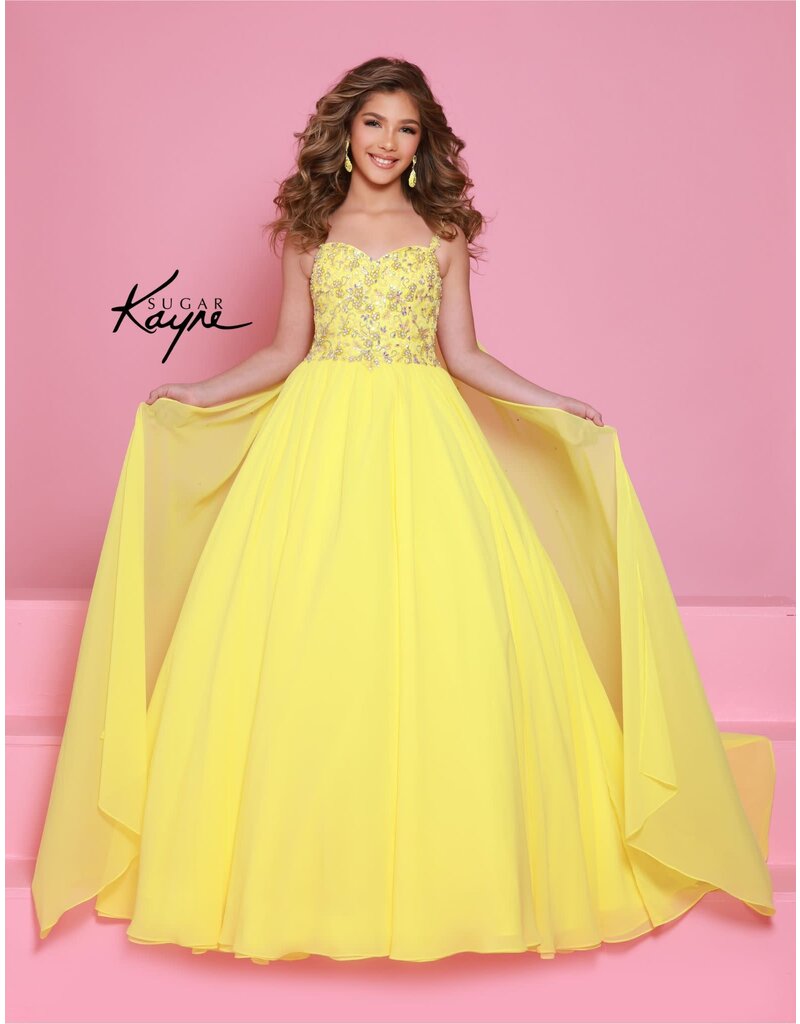 Sugar Kayne Beaded spaghetti strap bodice chiffon ballgown C368