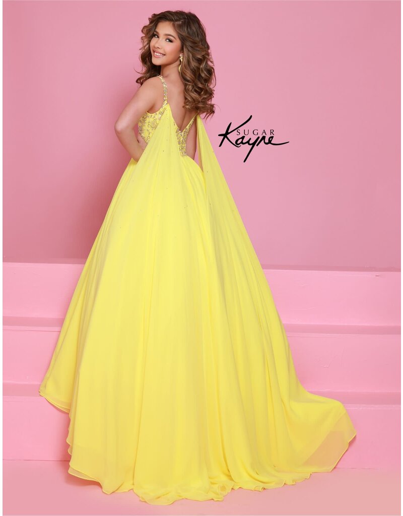 Sugar Kayne Beaded spaghetti strap bodice chiffon ballgown C368