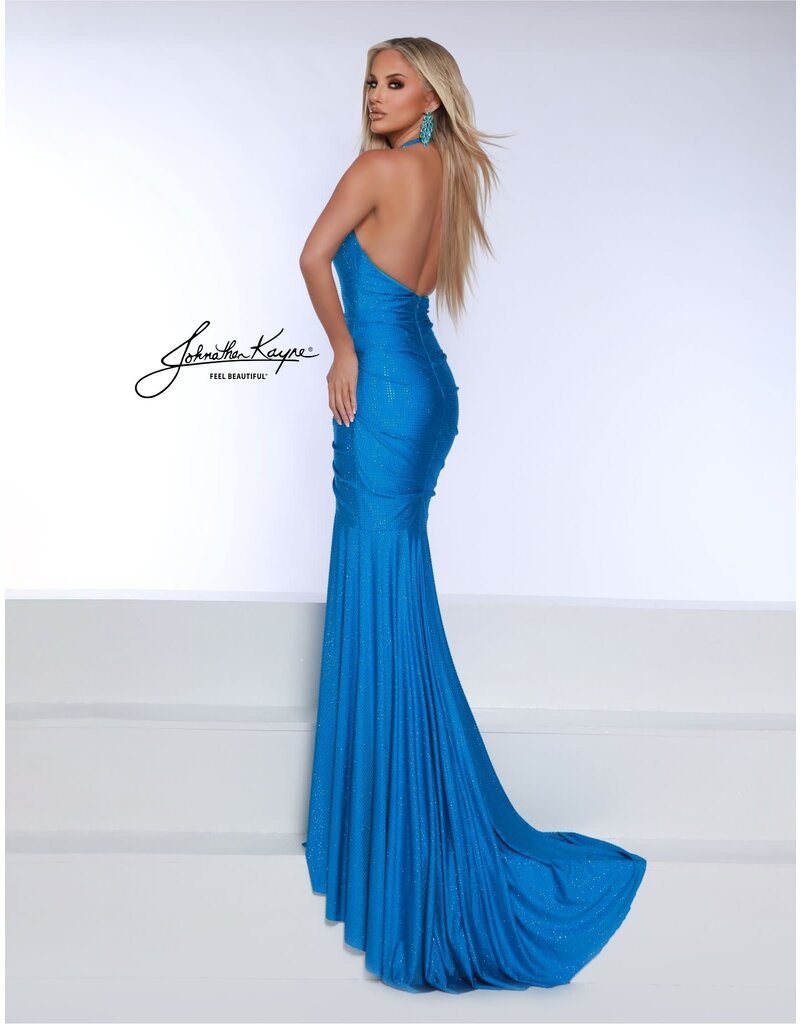 Beaded halter fit and flare w/leg slit 3005