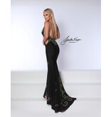 Neon beaded fitted jersey gown w/ leg slit 3004