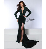 Long sleeve beaded bodice velvet gown 3040