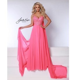 Beaded spaghetti strap bodice chiffon a-line gown 3048