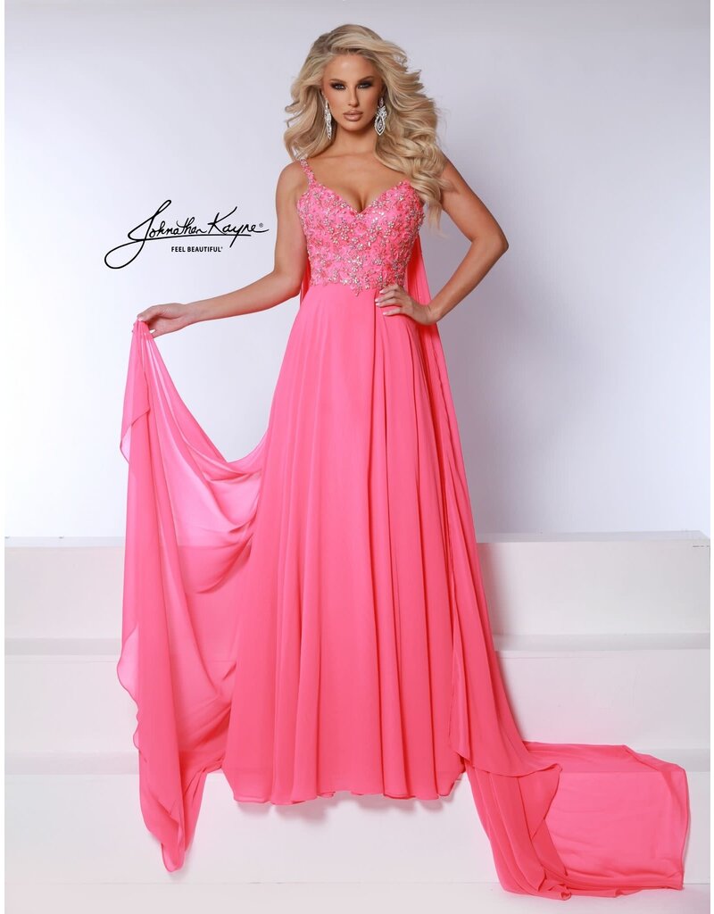 Beaded spaghetti strap bodice chiffon a-line gown 3048