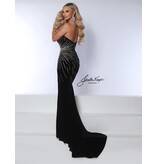 Strapless beaded starburst velvet fitted gown 3018