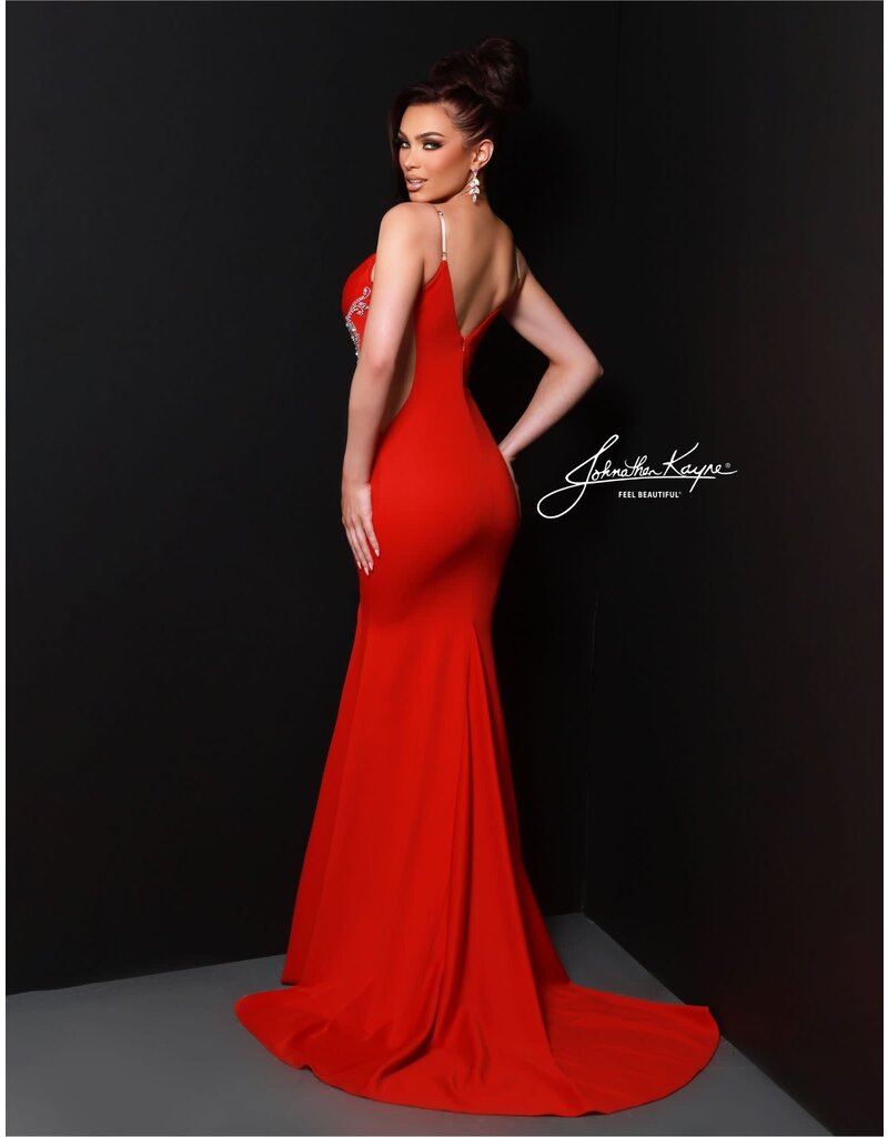 Beaded stretch net fitted gown 3080