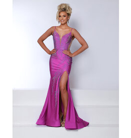 Beaded jersey fitted gown w/leg slit 25042