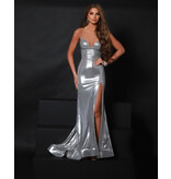 Spaghetti strap beaded metallic sheath gown 25324