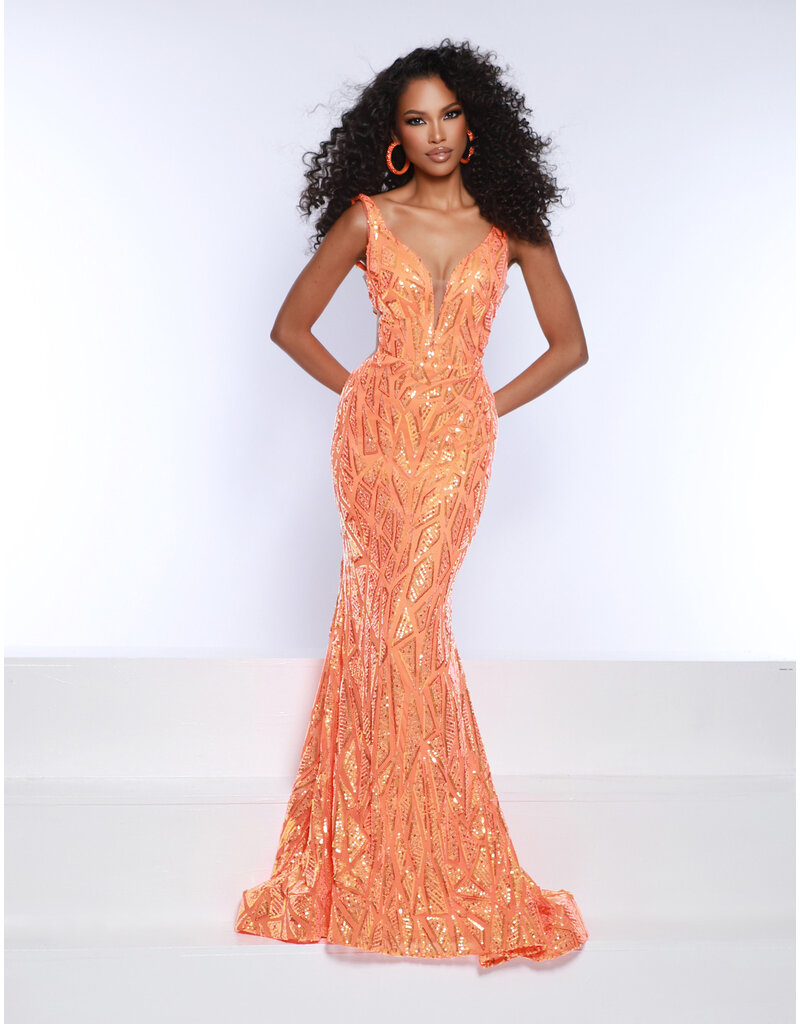 Sequin tank v-neck fit and flare gown 25352