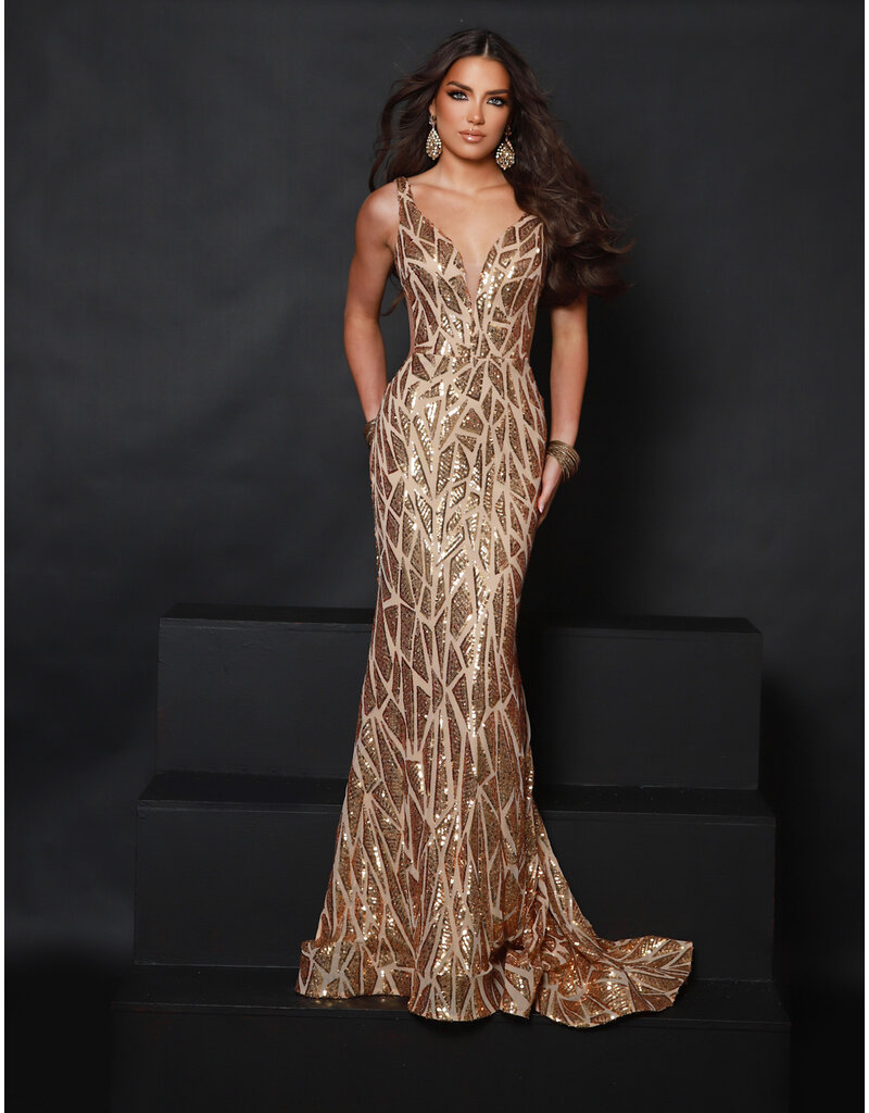 Sequin tank v-neck fit and flare gown 25352