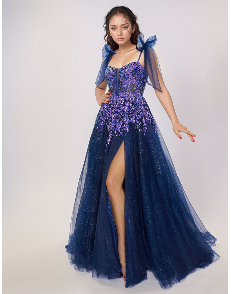 Spaghetti strap beaded lace bodice tulle a-line gown 3269