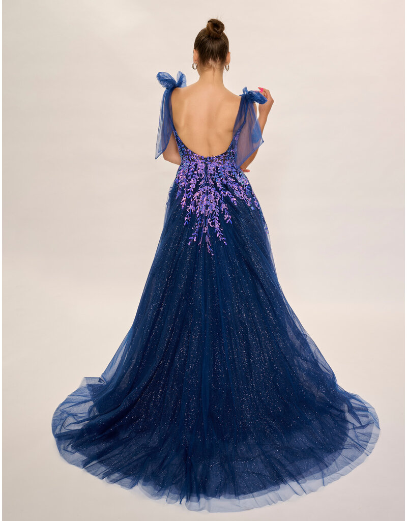 Spaghetti strap beaded lace bodice tulle a-line gown 3269
