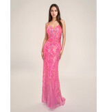 Spaghetti strap sequin fit and flare sheer side gown 7609