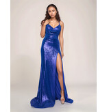 Spaghetti strap fitted shimmer jersey lace up gown 7604
