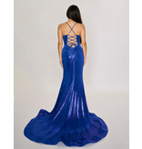 Spaghetti strap fitted shimmer jersey lace up gown 7604