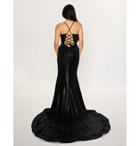 Spaghetti strap fitted shimmer jersey lace up gown 7604