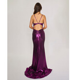 Spaghetti strap shimmer jersey v-neck fitted gown 7605