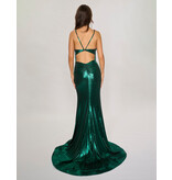 Spaghetti strap shimmer jersey v-neck fitted gown 7605