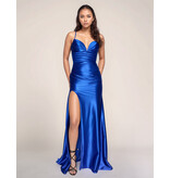 Spaghetti strap rouched fitted lace up back gown 4426