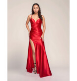 Spaghetti strap rouched fitted lace up back gown 4426