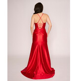 Spaghetti strap rouched fitted lace up back gown 4426