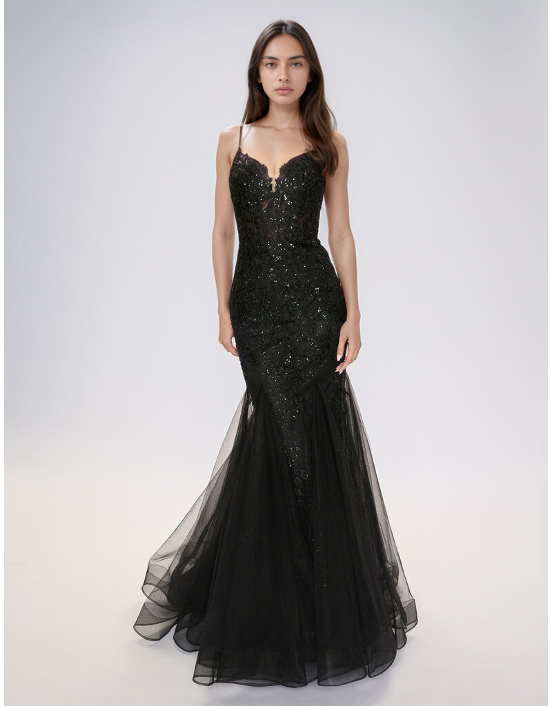 Sequin, lace tulle mermaid gown 7602