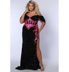 Fitted sequin corset lace off the shoulder bodice gown 2511